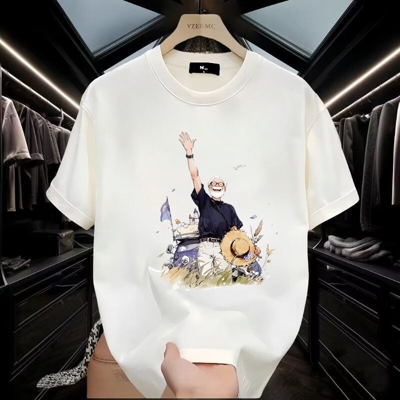 Summer Cotton Short-sleeved Men's T-shirt Korean Style Distinctive Design Printed Fashionable Loose Round Neck plus size Half-sleeved Top - Image 3