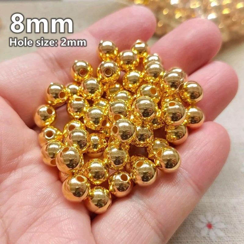 INDIKONB INDIKONB Gold Pearl Beads for Crafts and Jewelry Making | CCB Plastic Beads for Jewelry, Craft, and DIY Projects | Ideal for Bracelets, Necklaces, and Embellishments (Gold-8mm)  - Image 2