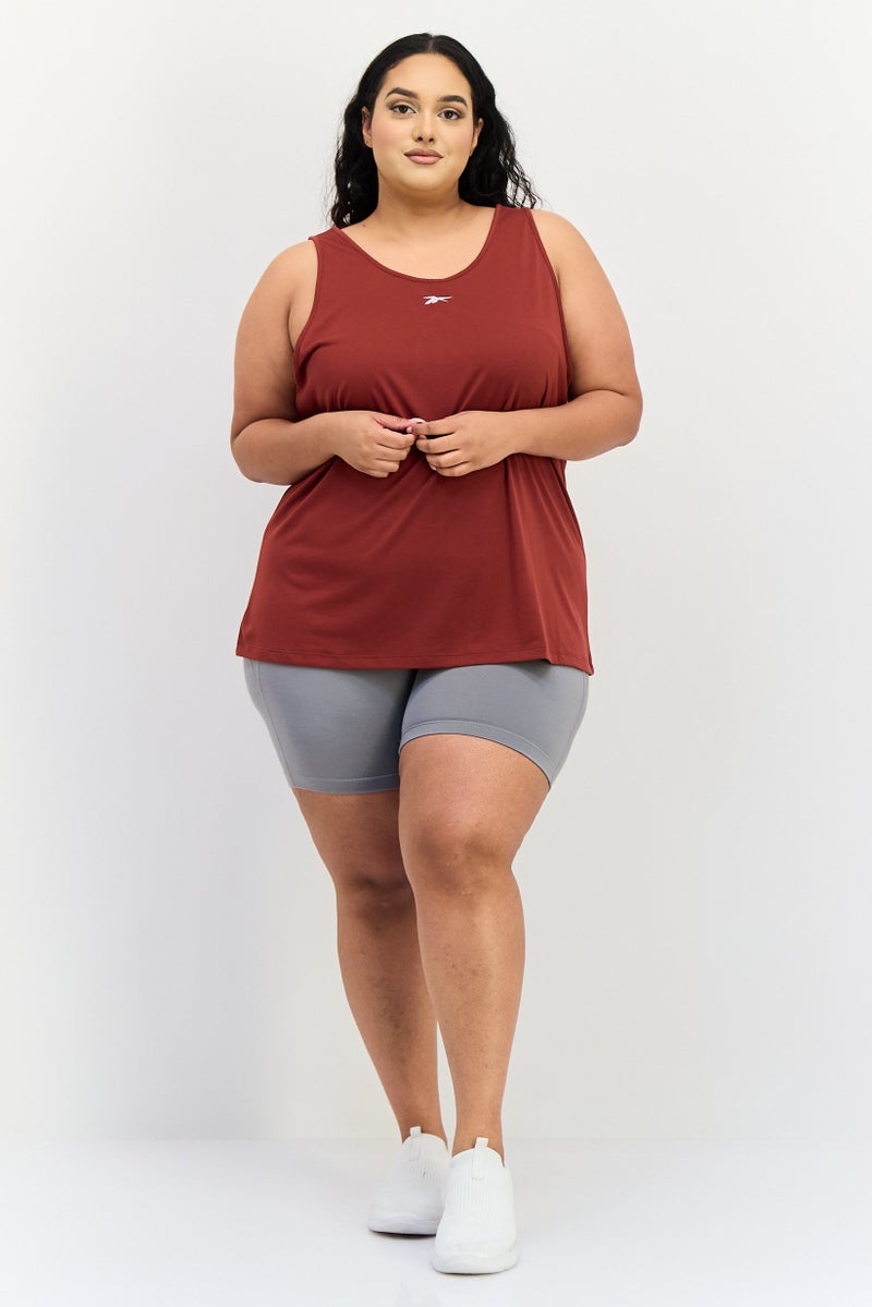 Reebok تي شيرت تدريب بلا أكمام للنساء بحجم كبير، مارون - Image 3