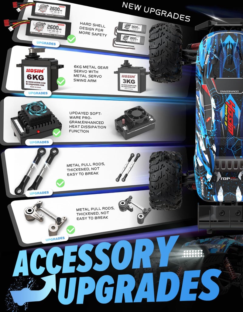 Hosim Brushless RC Cars, 1:10 68+ KMH High Speed Remote Control Car for Adults Boys, 4X4 All Terrains Waterproof Off Road Hobby Grade Large Fast Racing Buggy Toy Gift Monster Trucks - Image 5