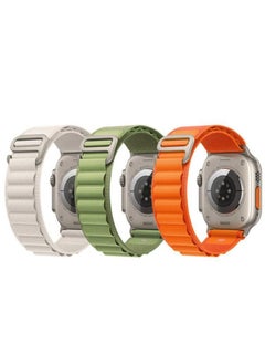 Generic 3Pack for Apple Watch Alpine Loop Band 49mm/45mm/44mm Nylon Woven Sport Strap Compatible with iWatch Series 8/Ultra/7/SE/6/5/4/3/2/7 White/Green/Orange  - Image 1