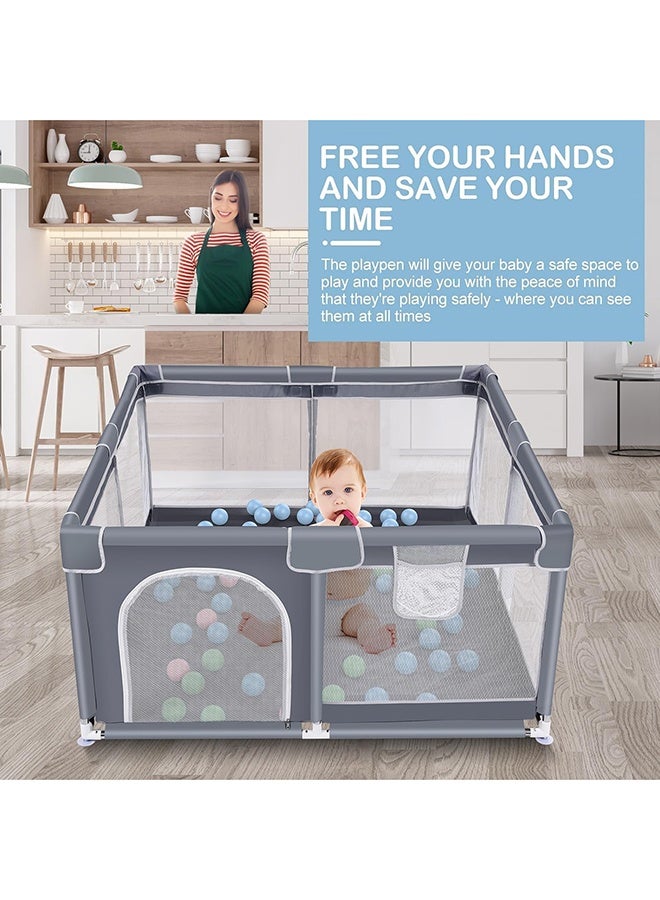 RollsTimi  Baby Playpen,Kids Play Yard with Gate, Anti-Slip Anti-Collision Child Activity Children Fence,Sturdy and Safety Indoor Outdoor Play Area for Toddlers ,Grey - Image 1