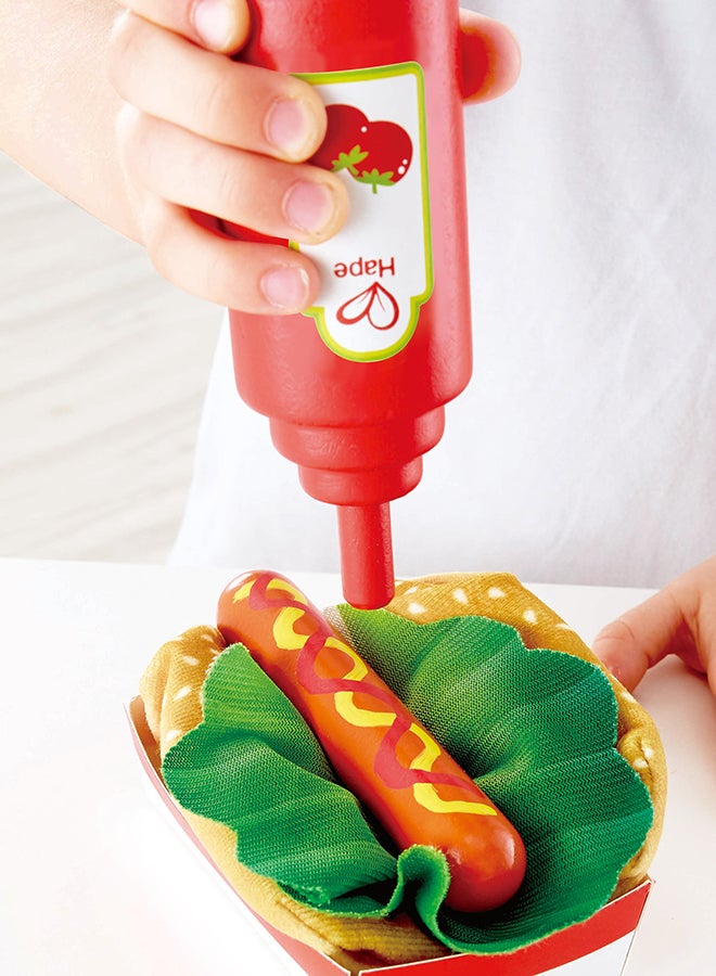 Hape Fast Food Set |Wooden Diner Fast Food Toy Set, Classic American Meal for Pretend Play Includes Burger, French Fries, Hotdogs and Cola - Image 2