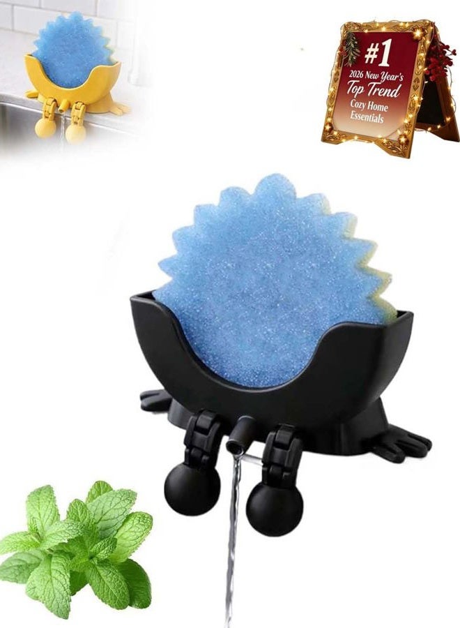 Eiusrr Cute Hanging Sponge Holder with Drainage – Keeps Your Sponge Dry & Smiling, For Scrub Daddy Holder, Funny Sponge Stand for Kitchen Sink, 3D Printing Countertop Sponge Holders (Black) - Image 1