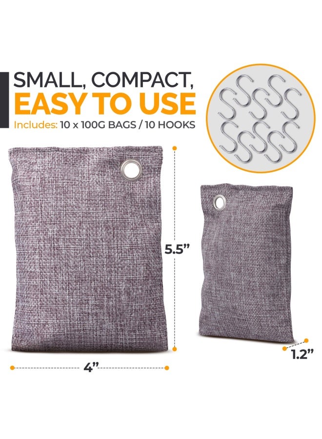 Vergali ماص رائحة الفحم النشط 10X3.5 أونصة مع خطافات. حقيبة فحم البامبو لتنقية الهواء. معطر هواء للمنزل والسيارة والخزانة مزيل رائحة قوي لإزالة الروائح الكريهة من الغرفة والدولاب. - Image 4