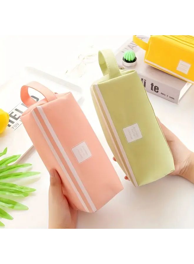 Pink Large Capacity Pencil Case For Women Double Layer Zipper Office Makeup Bag - Image 5