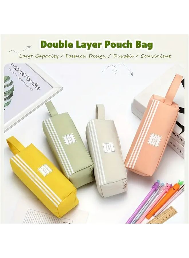 Pink Large Capacity Pencil Case For Women Double Layer Zipper Office Makeup Bag - Image 1