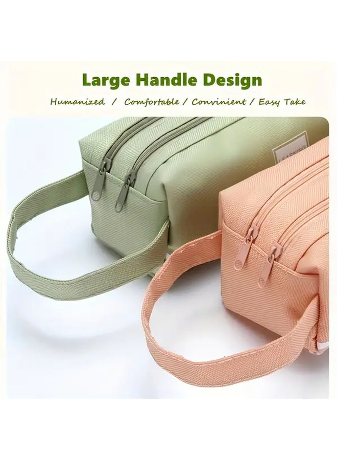 Pink Large Capacity Pencil Case For Women Double Layer Zipper Office Makeup Bag - Image 2