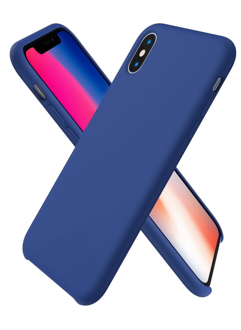 Generic - Compatible with iPhone X/Xs Case 5.8 Inch Slim Liquid Silicone 4 Layers Soft Gel Rubber Shockproof Protective Phone Case with Anti Scratch Microfiber Lining (Royal Blue) - Image 1