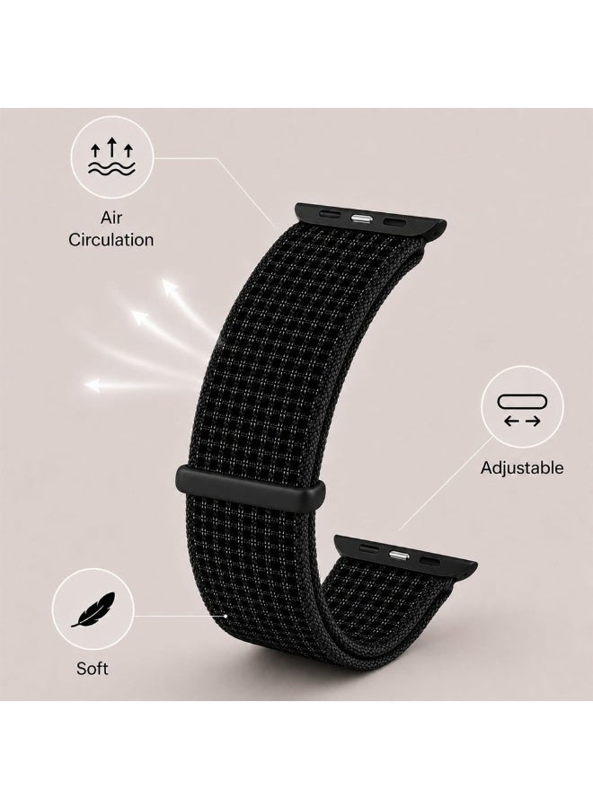 CATANES Breathable Nylon Sport Loop Band Compatible with Apple Watch 44mm 45mm 46mm 49mm for Women Men, iWatch Wrist Straps for Ultra 3 2, Se, Series 11 10 9 8 7 - pure black - Image 3