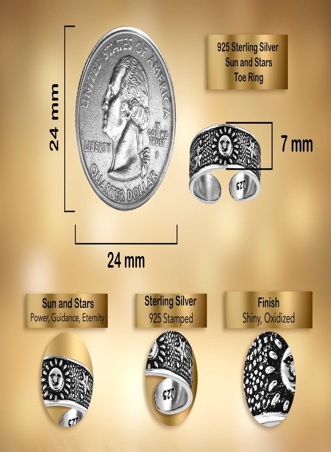 ايرافيدا خاتم إصبع القدم أو الخنصر من الفضة الإسترليني عيار 925 من إيرافيدا، بتصميم الشمس والنجوم | خواتم أصابع قدم كلاسيكية قابلة للتعديل للنساء من الفضة الإسترليني - Image 3