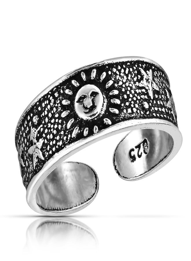 ايرافيدا خاتم إصبع القدم أو الخنصر من الفضة الإسترليني عيار 925 من إيرافيدا، بتصميم الشمس والنجوم | خواتم أصابع قدم كلاسيكية قابلة للتعديل للنساء من الفضة الإسترليني - Image 1