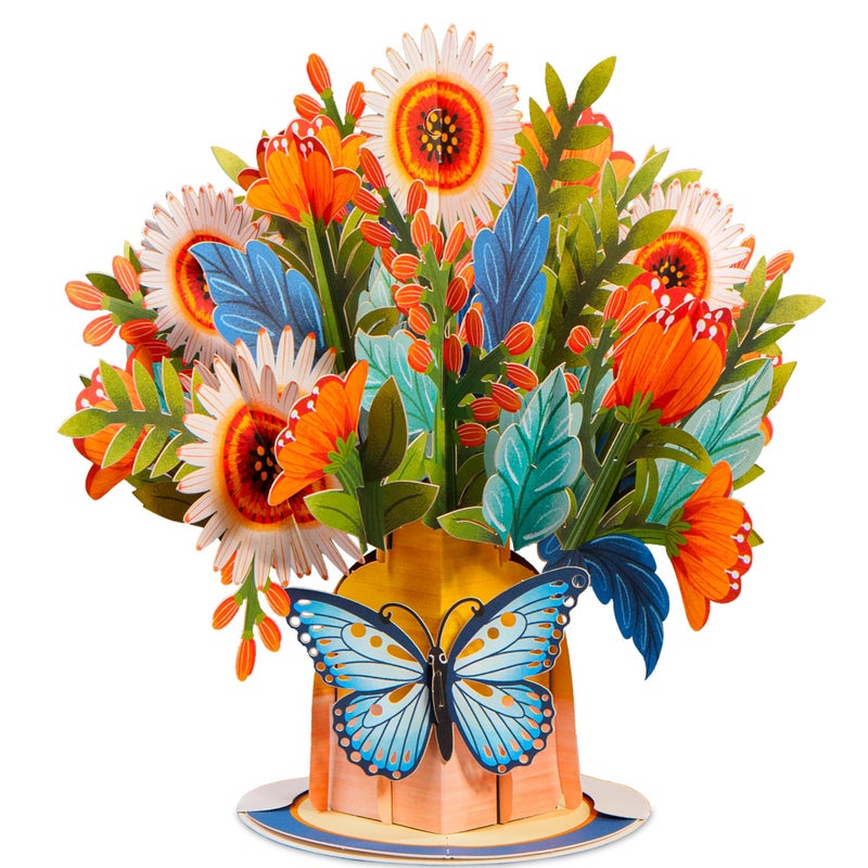 Paper Love HugePop Artisan Flower Bouquet 3D Pop Up Card, with Detachable Paper Bouquet, for Fall, Thanksgiving, Halloween, All Occasion - Jumbo 10" x 14" Card - Image 1