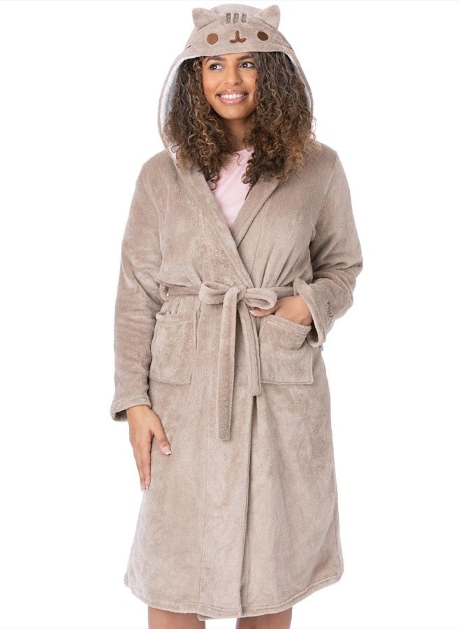 Pusheen The Cat Dressing Gown Womens Brown Nightwear Robe Ladies Cartoon Cat Bathrobe Merchandise  - Image 1