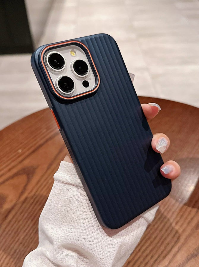 iPhone 13 Pro Max Premium Ultra Thin Corrugated Matte Non-Slip Case, Metallic Paint Striped Waves Bumper Hard PC Slim Cover For iPhone 13 Pro Max - Blue - Image 2