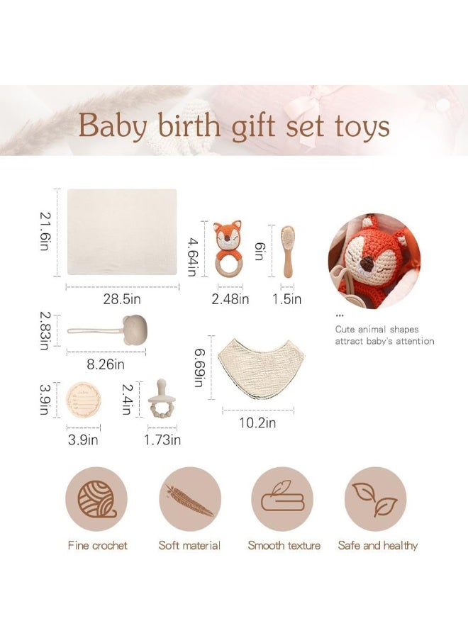 Relex New Born Baby Gift Basket, Baby Boys Girls Shower Gifts with Wooden Bunny Rattles, 7PCs Newborn Essentials Bath Set with Baby Brush,Blanket,Milestones Cards - Image 5