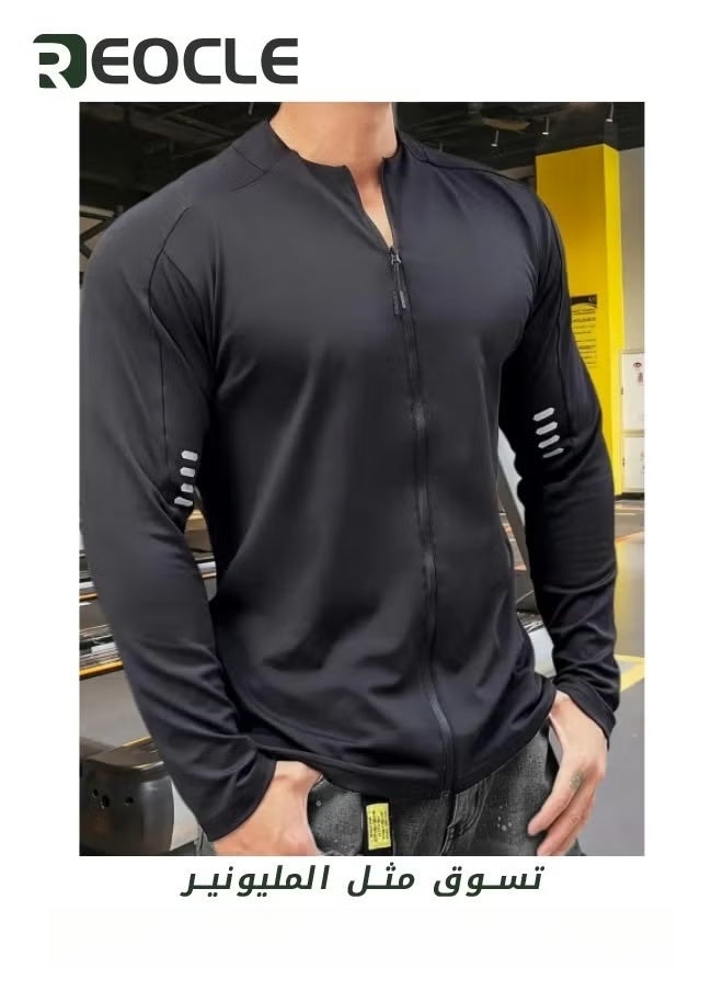REOCLE Mens Long Sleeve Compression Sport Outfits Sun Protection Running Top Cool Dry Baselayer Athletic Fitness Clothes Grey  - Image 5