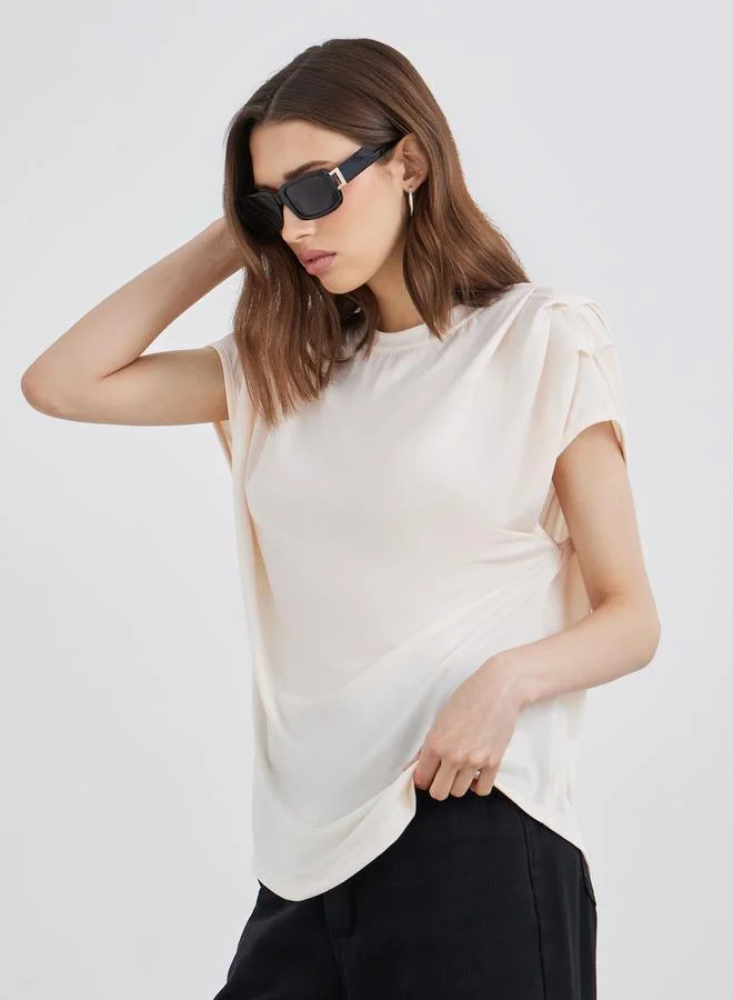 Take Two Take Two Shoulder Pleated Detail Regular Fit T-Shirt