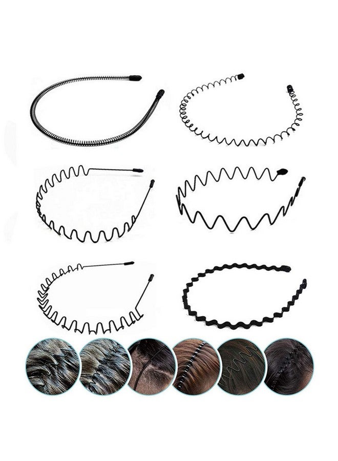 JERLITU Metal Hair Band For Men 6 Pieces Metal Headband Wavy Hairband Spring Hair Hoop For Women Sports Fashion Hair Bands Unisex Black Elastic Headbands Non Slip Simple - Image 1