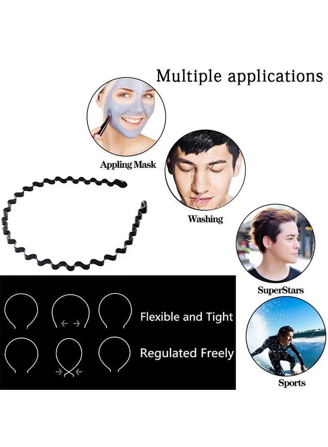 JERLITU Metal Hair Band For Men 6 Pieces Metal Headband Wavy Hairband Spring Hair Hoop For Women Sports Fashion Hair Bands Unisex Black Elastic Headbands Non Slip Simple - Image 5