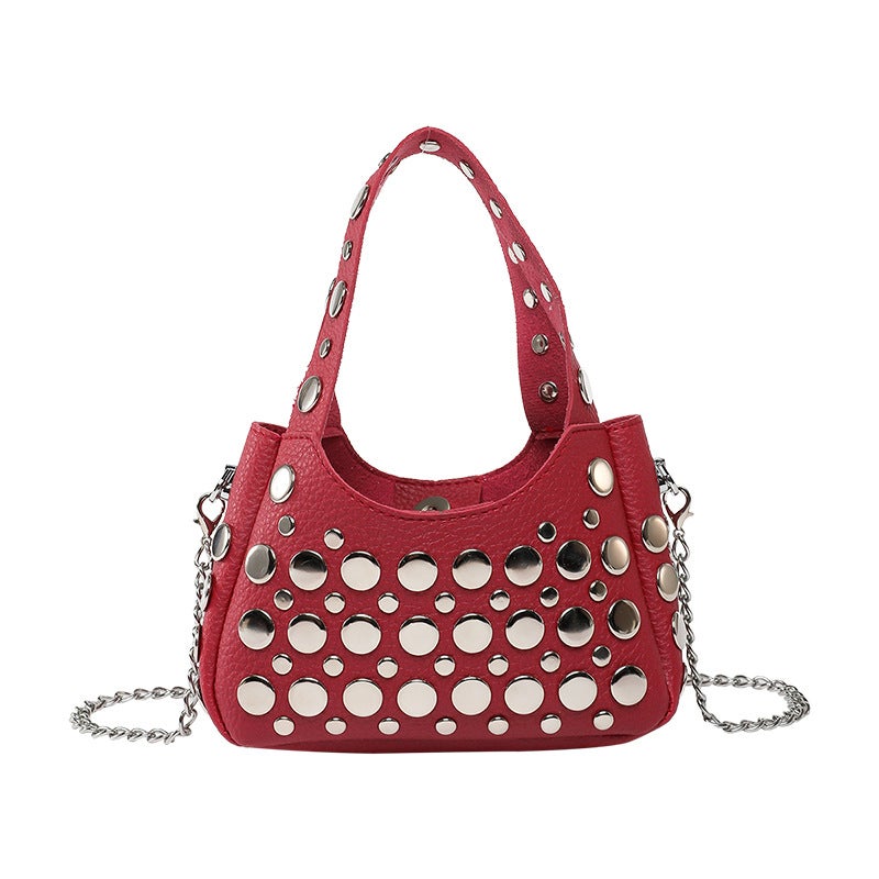 Fashion Handbag For Women Casual Bucket Bag Stylish Trendy Cool Polka Dot Rivet Underarm Bag