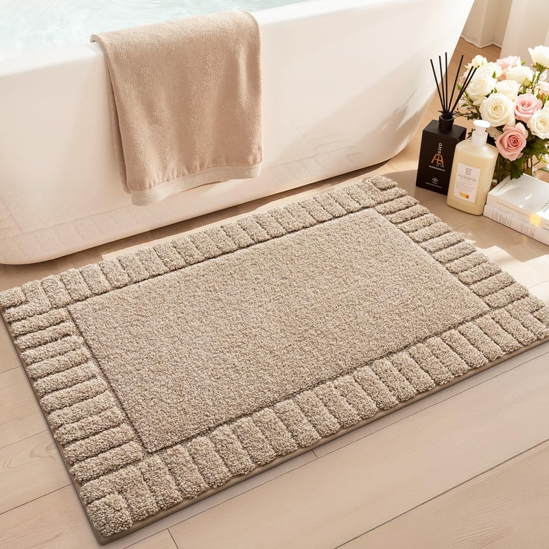 LUMI Bathroom Rugs Non Slip with Rubber Backing, Extra Soft Plush Microfiber Bath Rug Absorbent, Machine Washable Bath Mat Quick Dry for Tub, Shower, Hotel, Beige, 16"x24" - Image 1