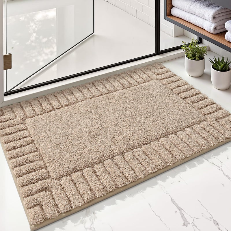 LUMI Bathroom Rugs Non Slip with Rubber Backing, Extra Soft Plush Microfiber Bath Rug Absorbent, Machine Washable Bath Mat Quick Dry for Tub, Shower, Hotel, Beige, 16"x24" - Image 5