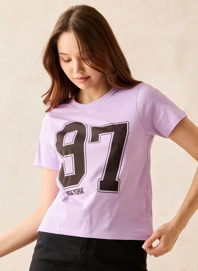 Lilac Crew Neck Graphic T-Shirt- 100% Cotton