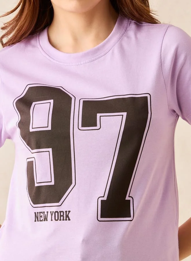 Outzidr  Lilac Crew Neck Graphic T-Shirt- 100% Cotton for Women | Best Price UAE