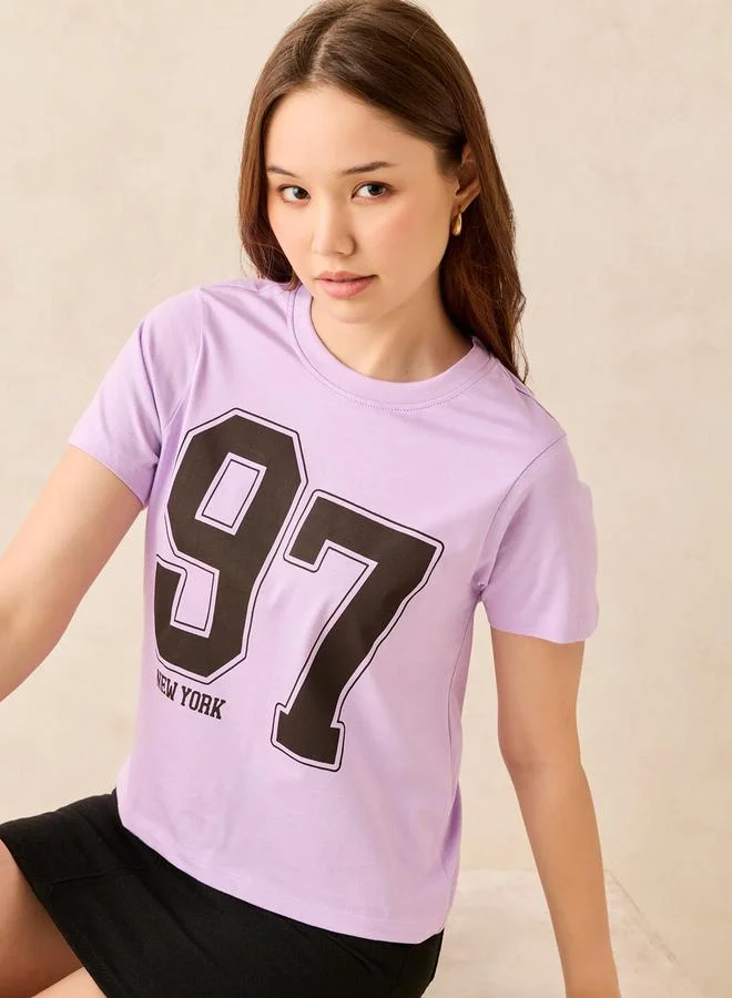 Outzidr  Lilac Crew Neck Graphic T-Shirt- 100% Cotton for Women | Best Price UAE