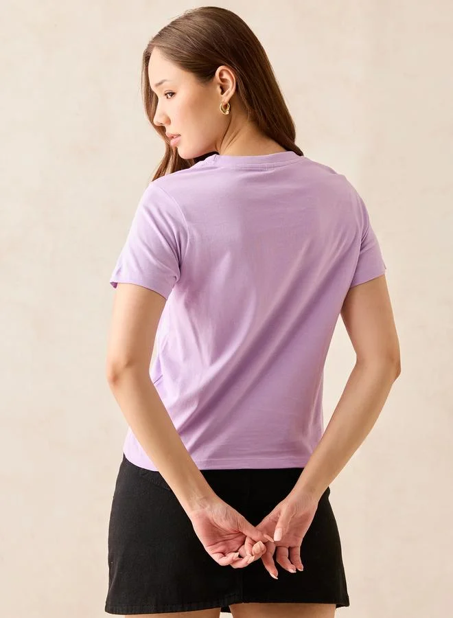 Outzidr  Lilac Crew Neck Graphic T-Shirt- 100% Cotton for Women | Best Price UAE