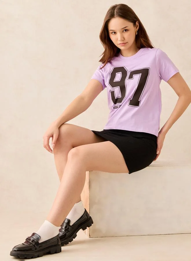 Outzidr  Lilac Crew Neck Graphic T-Shirt- 100% Cotton for Women | Best Price UAE