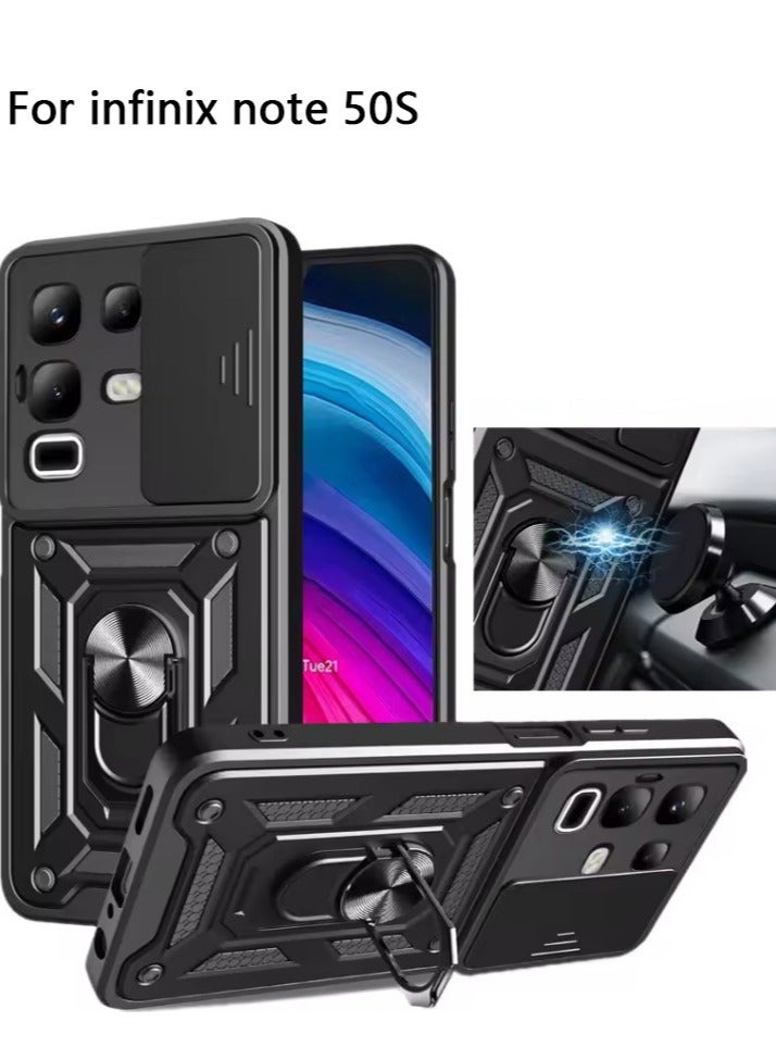 Case for Infinix Note 50S+,TPU+PC [Built-in Kickstand] Dual-Layer Design Heavy Duty Protection Phone Case (Black) - Image 1