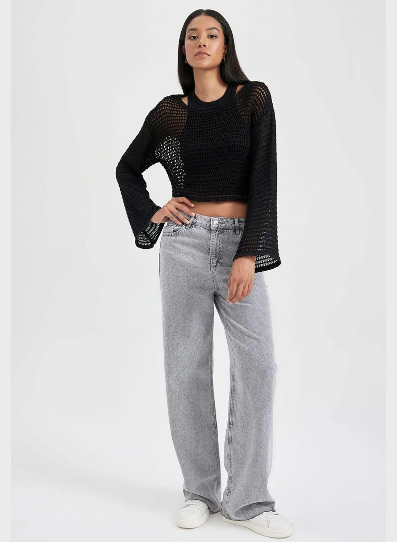 DeFacto Relax Fit Crew Neck Lace Detail Sweater