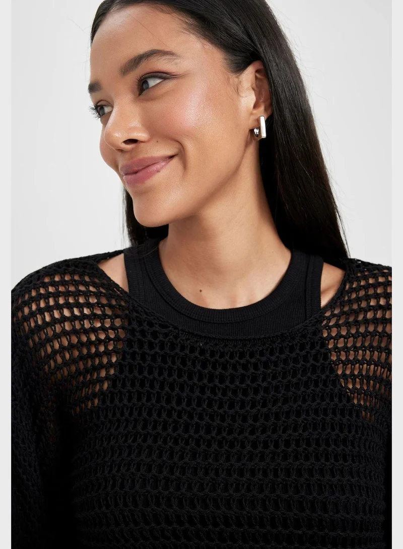 DeFacto Relax Fit Crew Neck Lace Detail Sweater