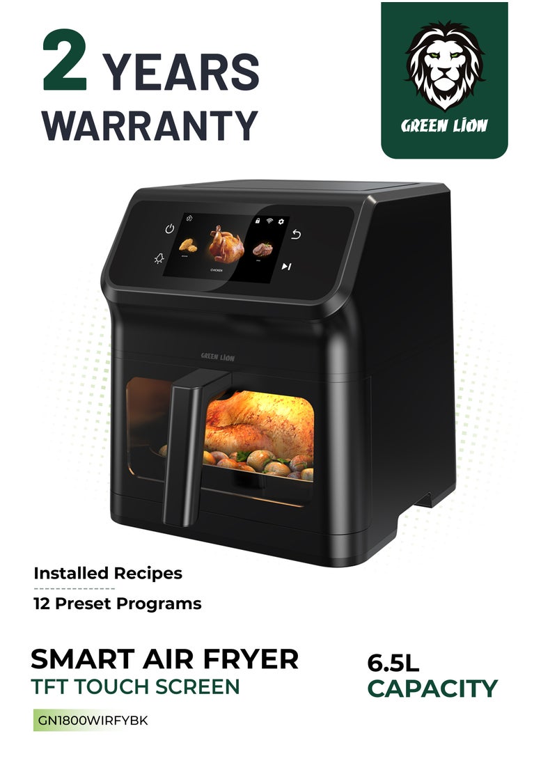Smart Air Fryer 6.5L with 12 Preset Programs & Rapid Air Circulation 1800W / Installed Recipes / Wi-Fi / Timer Function / TFT Touch Display / Oil-Free Cooking / Non-Stick Coating / Air Fry / 0-60 min Frying Time - Black
