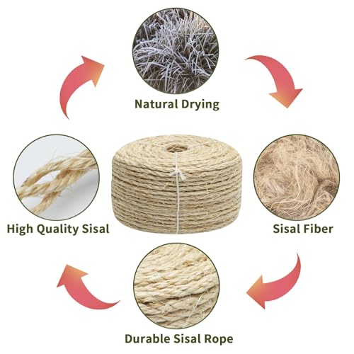 TienYow 4mm Natural Sisal Rope - 164-Ft, Cat Scratcher Repair & DIY Cat Tree, Wide Application, Length Choices - Image 5