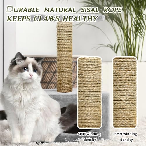 TienYow 4mm Natural Sisal Rope - 164-Ft, Cat Scratcher Repair & DIY Cat Tree, Wide Application, Length Choices - Image 4