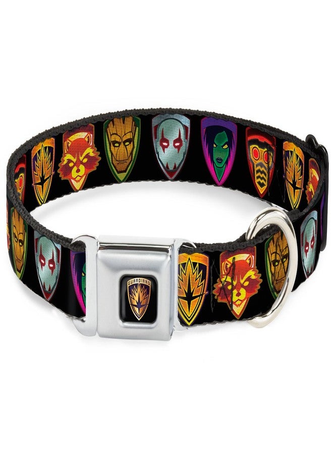 Buckle Down Buckle-Down DC-WMC111-WM Seatbelt Dog Collar, Wide Medium, Guardians of The Galaxy Badge/5-Character Icons Black/Multi Color, 1.5" Wide - Fits 16-23" Neck - Medium - Image 1