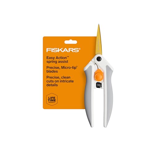 Fiskars Easy Action Micro-Tip Titanium Scissors, Sharp Blades for Cutting Precision and Angles with Easy Action Spring Design, Crafting Supplies, SoftGrip Assisted Handle - Image 1