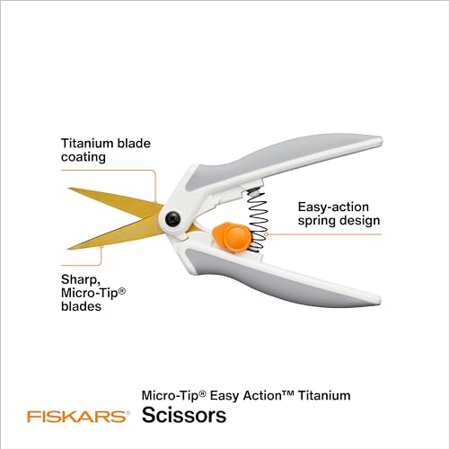 Fiskars Easy Action Micro-Tip Titanium Scissors, Sharp Blades for Cutting Precision and Angles with Easy Action Spring Design, Crafting Supplies, SoftGrip Assisted Handle - Image 2