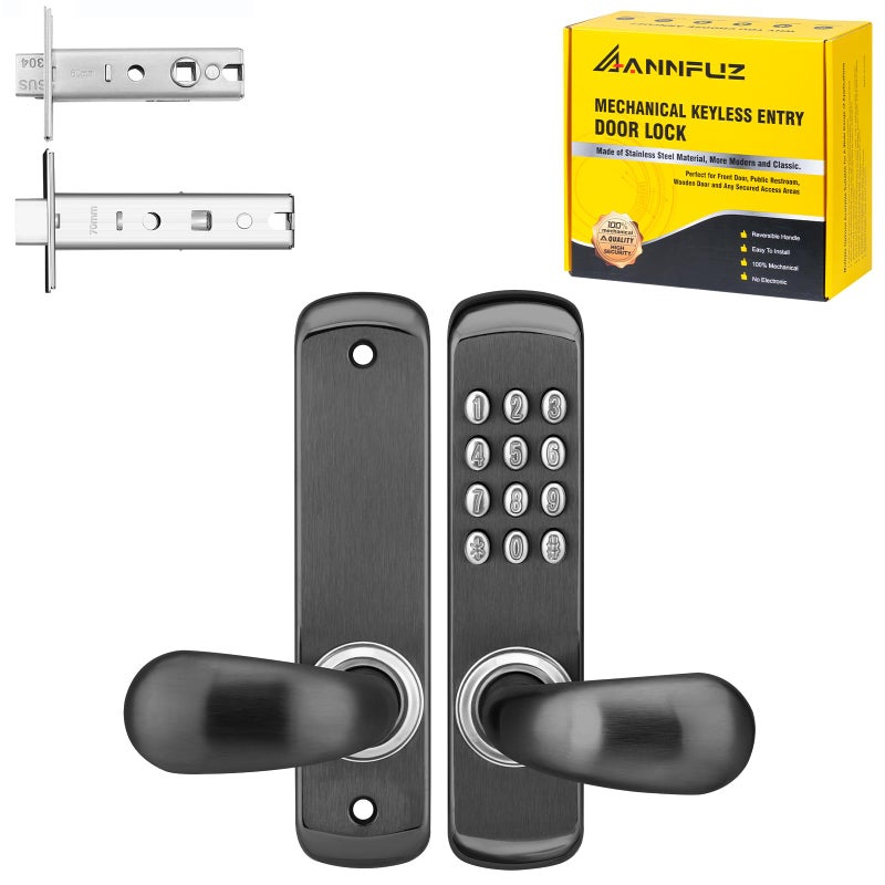 ANNFUZ Stainless Steel Mechanical Digit Keypad Handle Door LockCommercial Keyless Push Button Code Door LeverSingleSided Combination Interior NonLockingExterior AutoLockEntryOutdoorBlack - Image 2