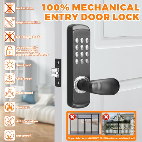ANNFUZ Stainless Steel Mechanical Digit Keypad Handle Door LockCommercial Keyless Push Button Code Door LeverSingleSided Combination Interior NonLockingExterior AutoLockEntryOutdoorBlack - Image 3