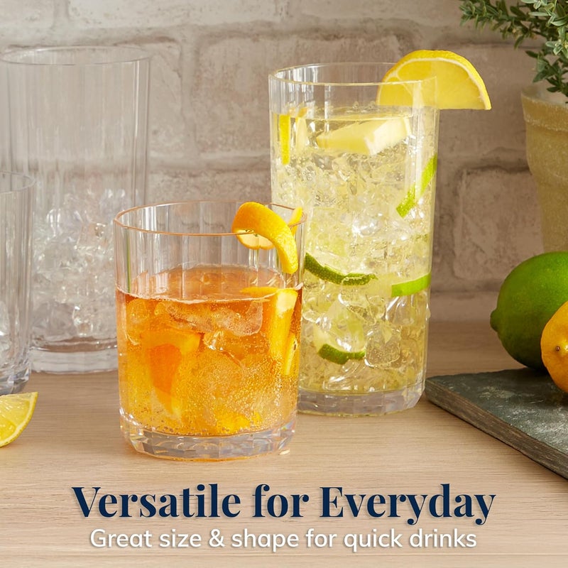 US Acrylic Faceted Clear Plastic Reusable Drinking Glasses Set of 8 14oz Rocks  18oz Water Cups  BPAFree Tumblers Made in USA  TopRack Dishwasher Safe - Image 3