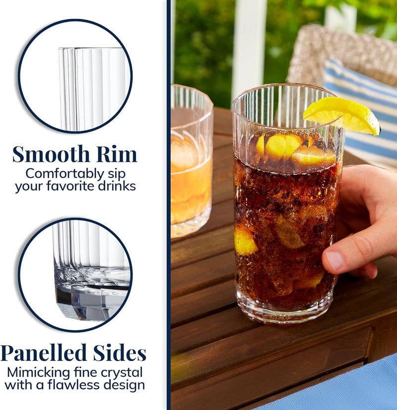 US Acrylic Faceted Clear Plastic Reusable Drinking Glasses Set of 8 14oz Rocks  18oz Water Cups  BPAFree Tumblers Made in USA  TopRack Dishwasher Safe - Image 4