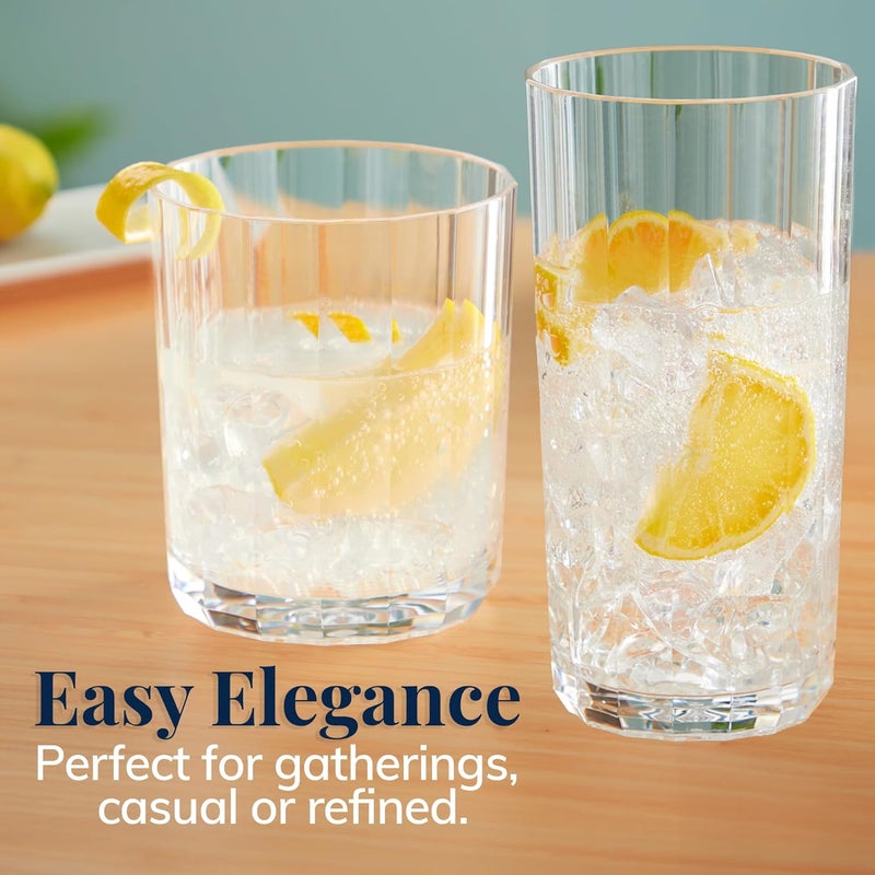 US Acrylic Faceted Clear Plastic Reusable Drinking Glasses Set of 8 14oz Rocks  18oz Water Cups  BPAFree Tumblers Made in USA  TopRack Dishwasher Safe - Image 5