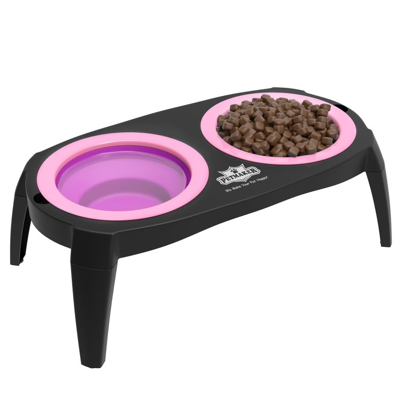 PETMAKER Elevated Cat and Dog Food Bowls with Non-Slip Stand - Removable and Collapsible Silicone Feeder for Food and Water - 16-Ounces Each by PETMAKER (Pink) - Image 1