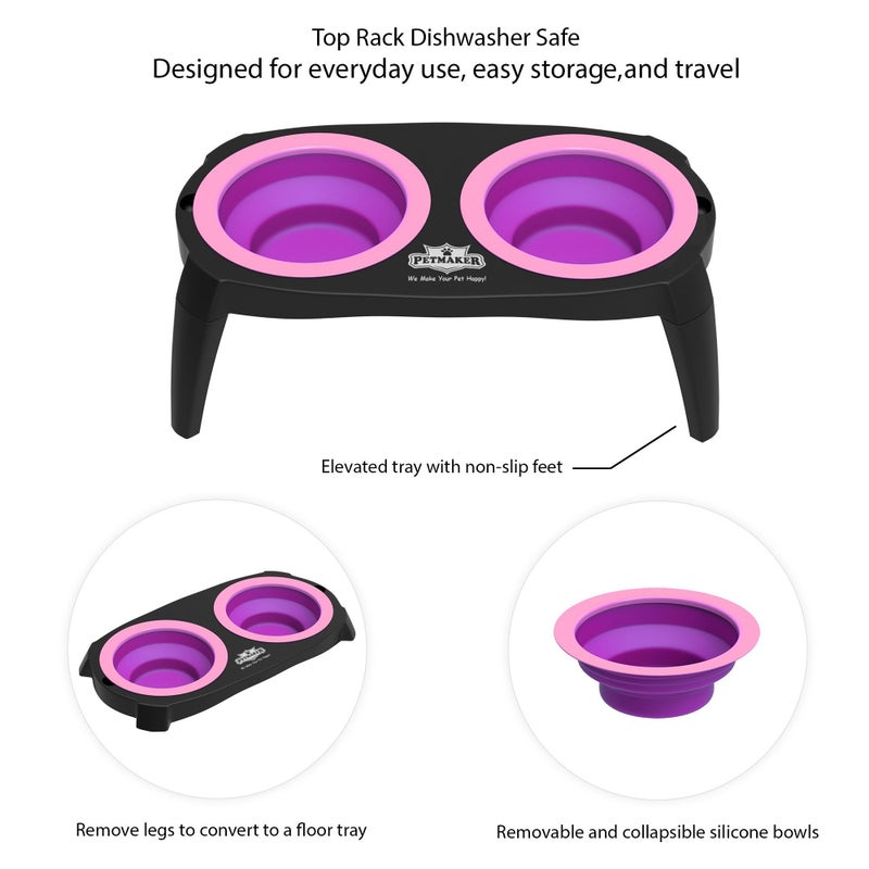 PETMAKER Elevated Cat and Dog Food Bowls with Non-Slip Stand - Removable and Collapsible Silicone Feeder for Food and Water - 16-Ounces Each by PETMAKER (Pink) - Image 3