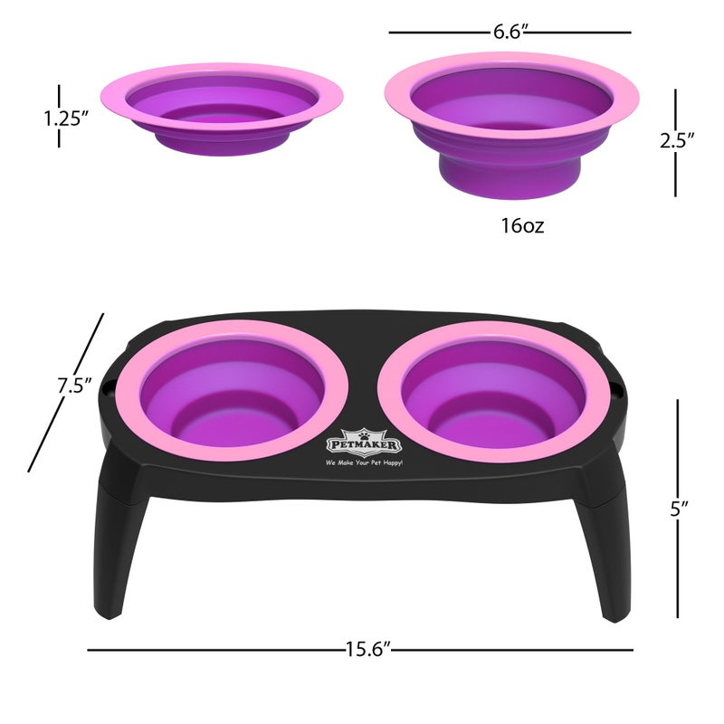 PETMAKER Elevated Cat and Dog Food Bowls with Non-Slip Stand - Removable and Collapsible Silicone Feeder for Food and Water - 16-Ounces Each by PETMAKER (Pink) - Image 2