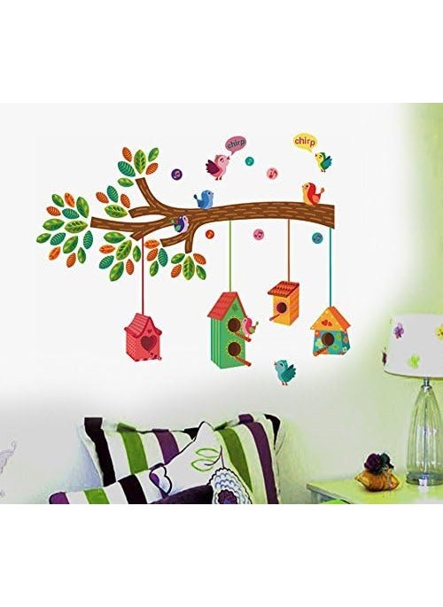 Decals Design Decals Design ' Bird House on a Branch' Wall Sticker (PVC Vinyl, 70 cm x 25 cm, Multicolour)  - Image 5
